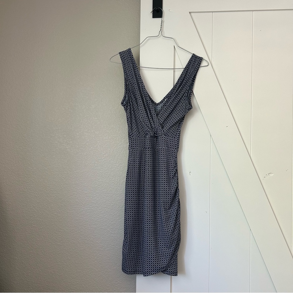 Navy Geometric Mini Dress Deep V Empire Waist Y2K Style
